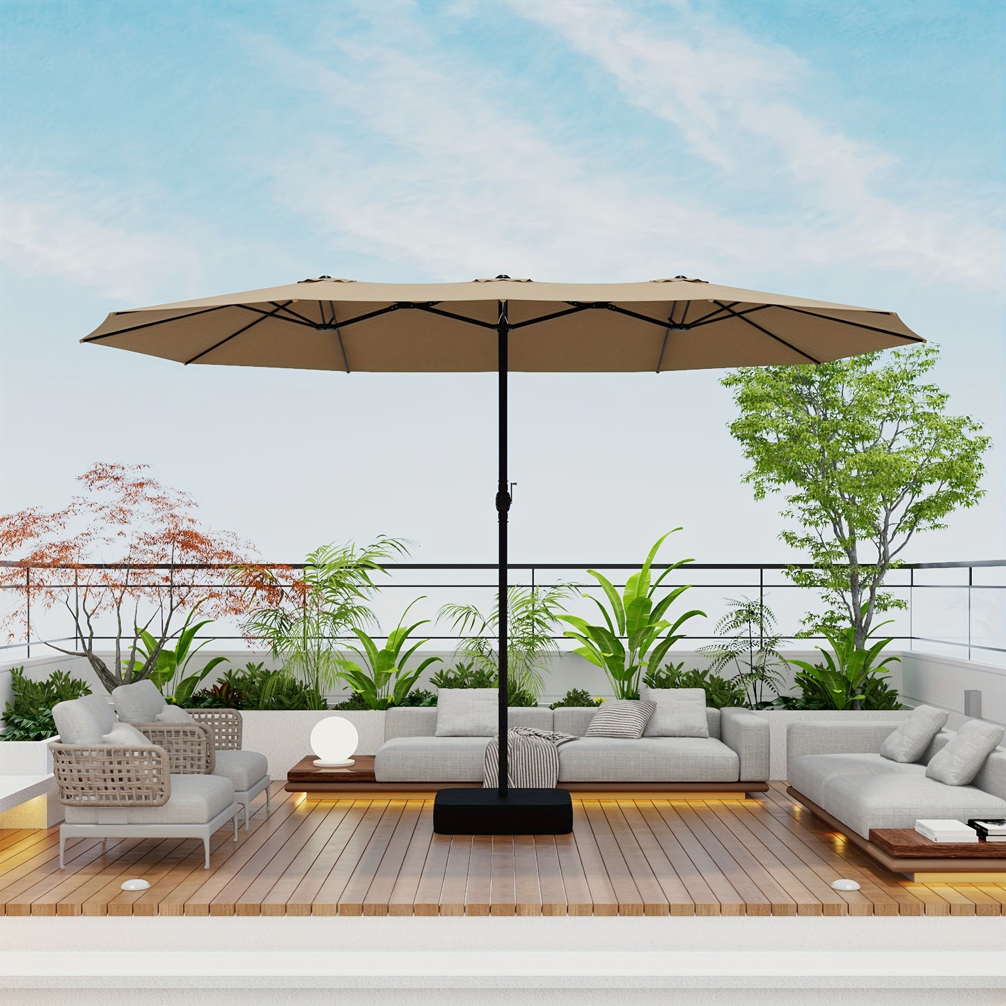 Large Patio Umbrella 15FT Double-Sided Rectangular with LED & Base