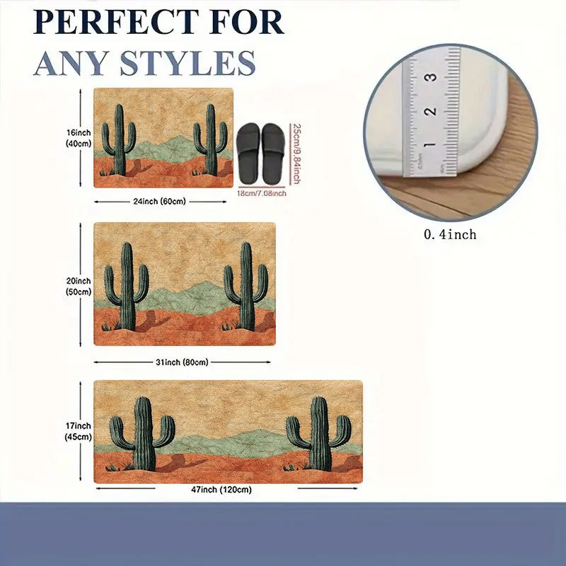 Non-Slip Doormat Cactus Desert Print Flannel Floor Mat – Soft Washable Rug for Bedroom Living Room Entryway Home Decor