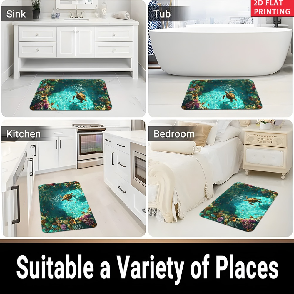 Sea Turtle Illusion Floor Mat Non-Slip 700GSM Microfiber Absorbent Machine Washable Rug Bathroom Bedroom Living Room Outdoor Camping Picnic