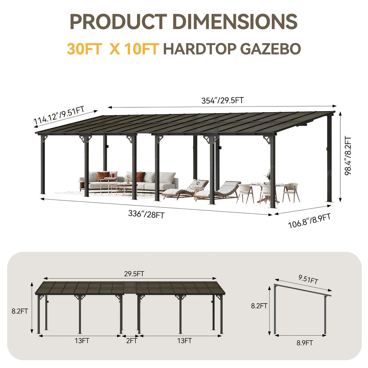 Lean-To Pergola Wall-Mounted Aluminum Louvered Roof Patio Awning