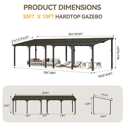 Lean-To Pergola Wall-Mounted Aluminum Louvered Roof Patio Awning
