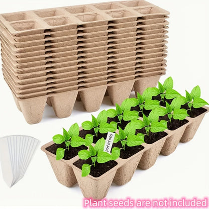 Peat Pots Seed Starter 100pcs Square Biodegradable Paper | Germination Trays with Peat Substrate for Herbs Cacti Flowers | Indoor Outdoor Transplanting