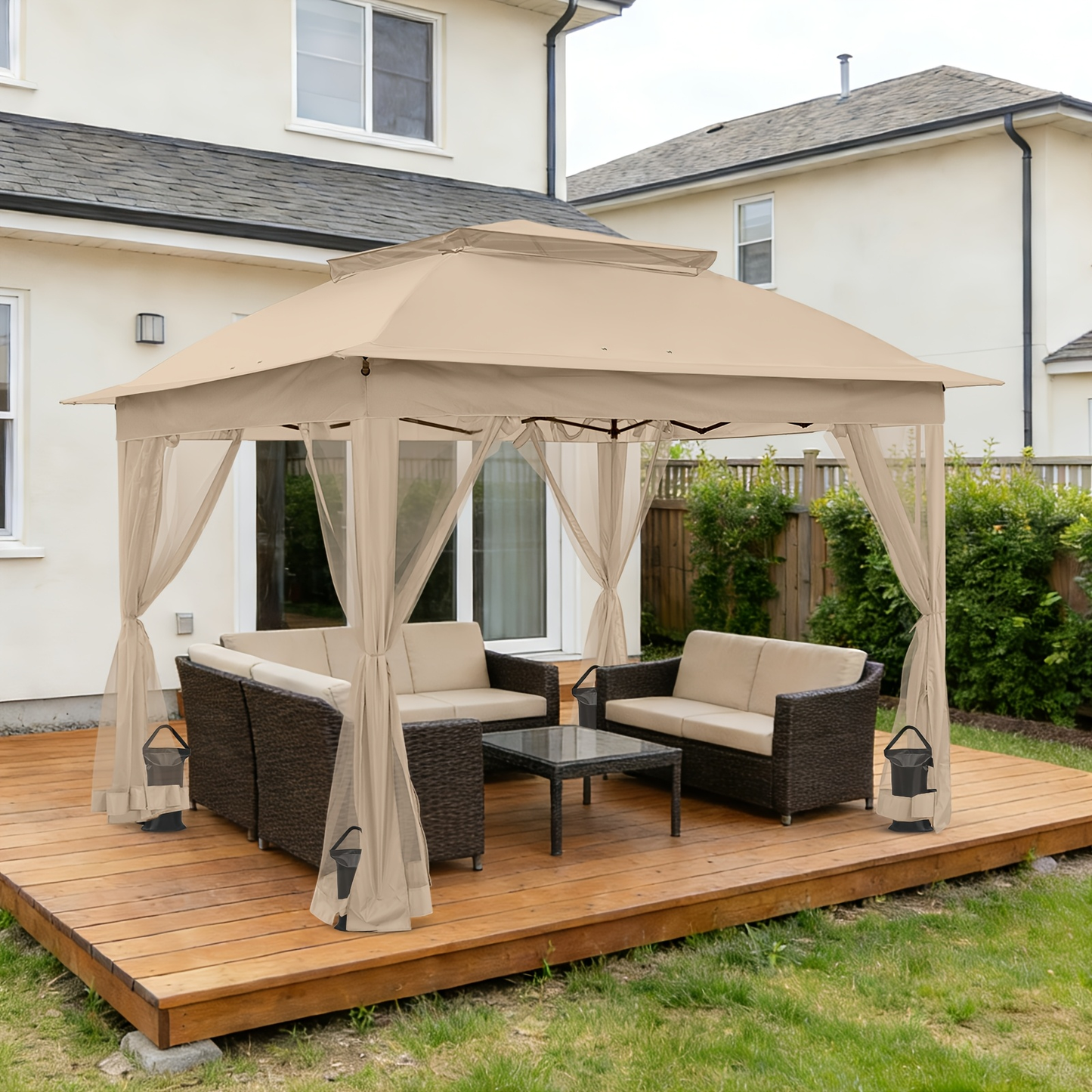 Instant Gazebo Tent 11x11 FT Mosquito Netting No Assembly Required