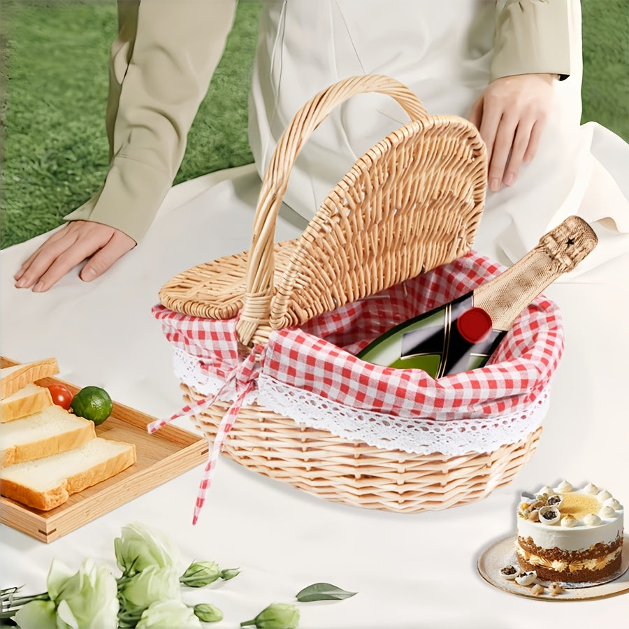 Covered Picnic Basket | Portable Lined Outdoor Gift Travel Basket