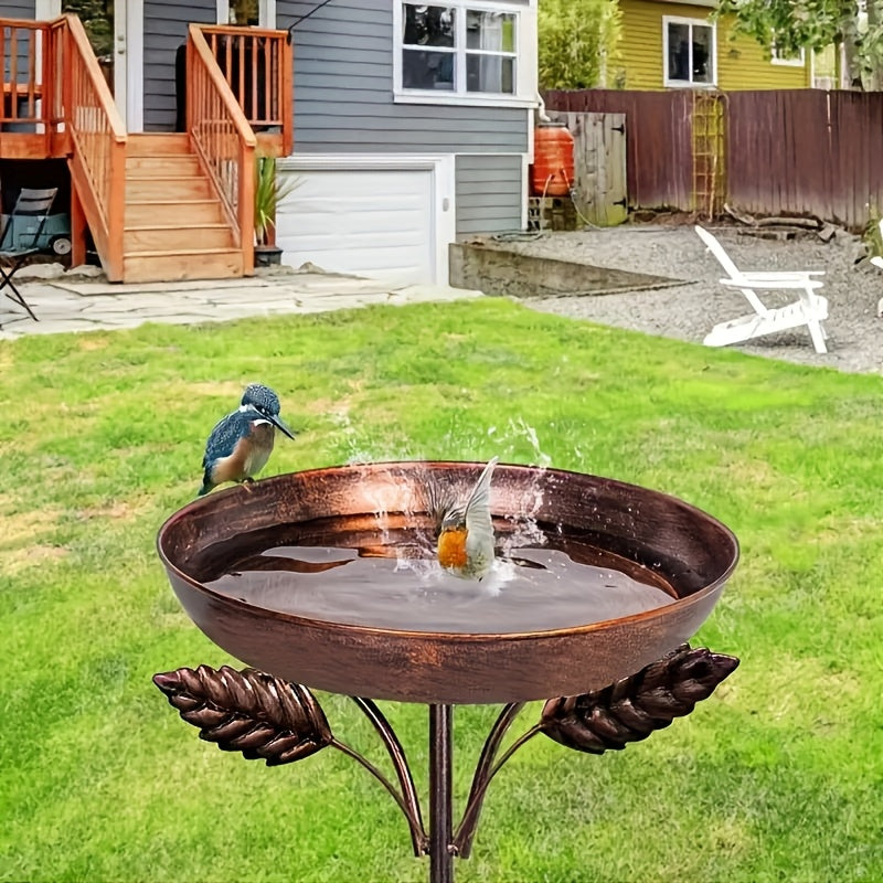 Bird Bath | Vintage Pedestal Iron Copper Floral Garden Bird Watching