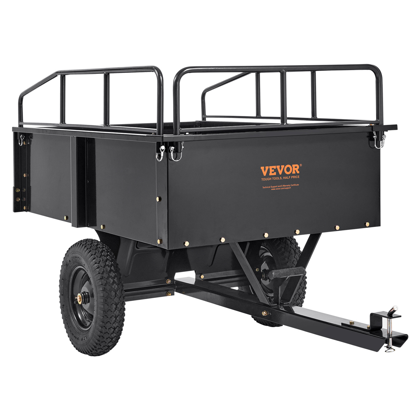 Tow Behind Dump Cart ATV Trailer 750-1500 lbs, Heavy Duty Steel Garden Dump Trailer 12-15 Cu Ft with Removable Sides & Pneumatic Tires for Mowers, Tractors, UTV