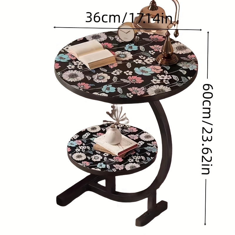 Small Round Side Table Sofa End Table Floral Mandala Desktop Accent Table for Living Room Bedroom Balcony Patio Outdoor Indoor Use