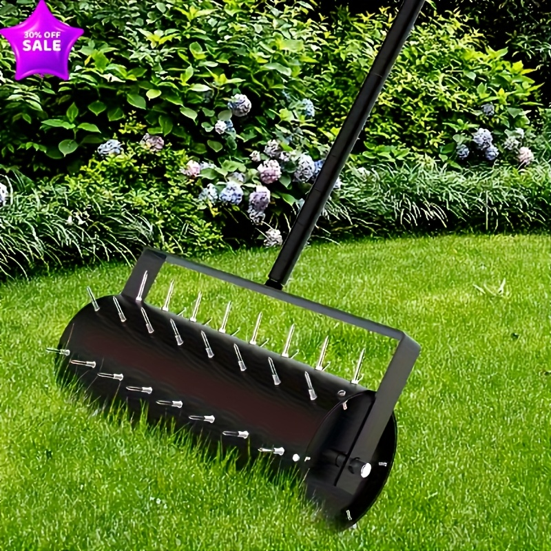Lawn Aerator Manual Heavy Duty 60" Long Handle with Large Tine Wheel, Metal Construction for Deep Soil Aeration, Dethatching & Weeding, Yard Garden Sports Field