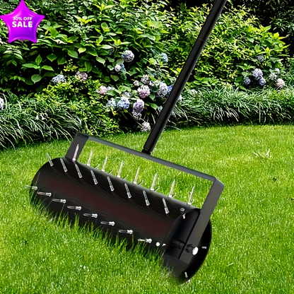 Lawn Aerator Manual Heavy Duty 60" Long Handle with Large Tine Wheel, Metal Construction for Deep Soil Aeration, Dethatching & Weeding, Yard Garden Sports Field