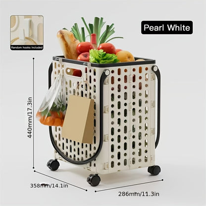 Foldable Shopping Cart with Wheels and Handle Large Capacity Portable Trolley for Grocery Camping Travel Laundry Beach Outdoor Home Lightweight Space Saving