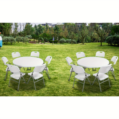 Round Folding Table 48" / 60" Bi-Fold HDPE 1.75" Thick Top Rust-Resistant Steel Frame for Wedding, Party & Commercial Events — 1, 2 or 4 Pack