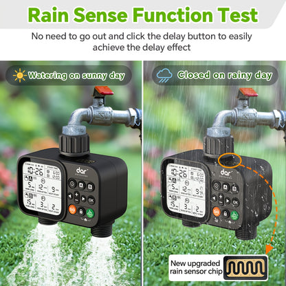 2 Zone Sprinkler Timer Garden Hose Water Timer with Rain Delay Programmable Faucet Controller