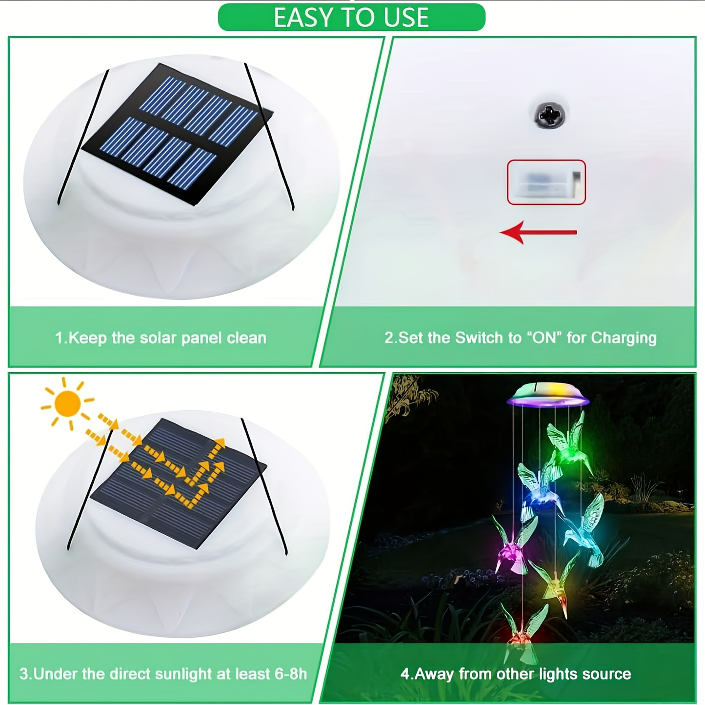 Solar Hummingbird Butterfly Pendant Light 6 LED Color