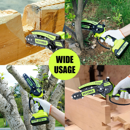 Cordless Mini Chainsaw 6-Inch, Handheld Pruning Saw with Rechargeable Battery, Adjustable Chain Tension, Safety Lock & Anti-Splash Guard for Branch Trimming in Yard, Garden & Home