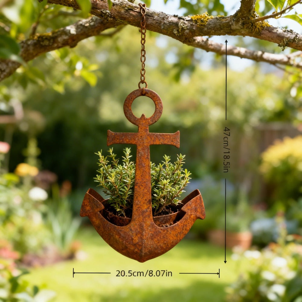 Metal Wall Hanging Planter - Rustic Anchor Plant Holder Nautical Garden Decor Iron Pot 2pcs