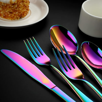 Flatware Set 60 Piece Rainbow Stainless Steel Cutlery 430 Mirror Polish Dishwasher Safe Knife Fork Spoon for Camping Picnic Travel Party Outdoor Dining Serves 12