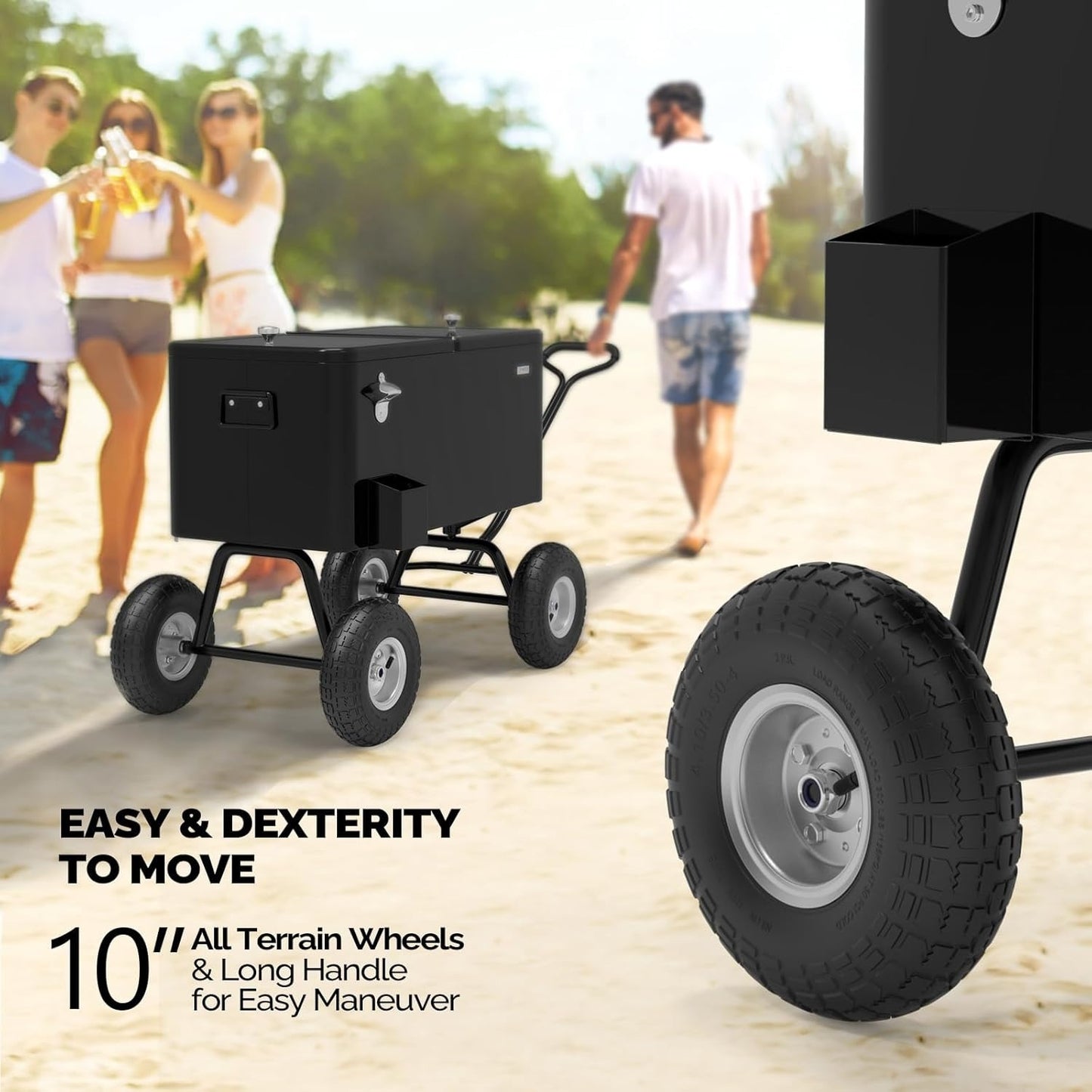 Rolling Cooler Cart 80QT Portable Wagon with 10" Wheels – Patio Beach Outdoor Drink Cooler