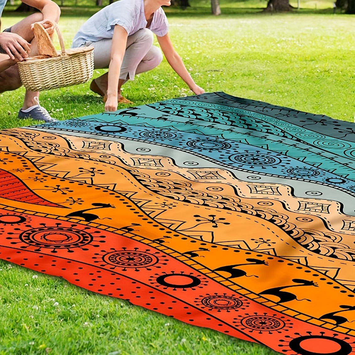 Bohemian Picnic Blanket Lightweight Quick-Dry Outdoor Mat 81"x79" – Fashion Beach Blanket for Camping, Travel, Beach Games & Vacation