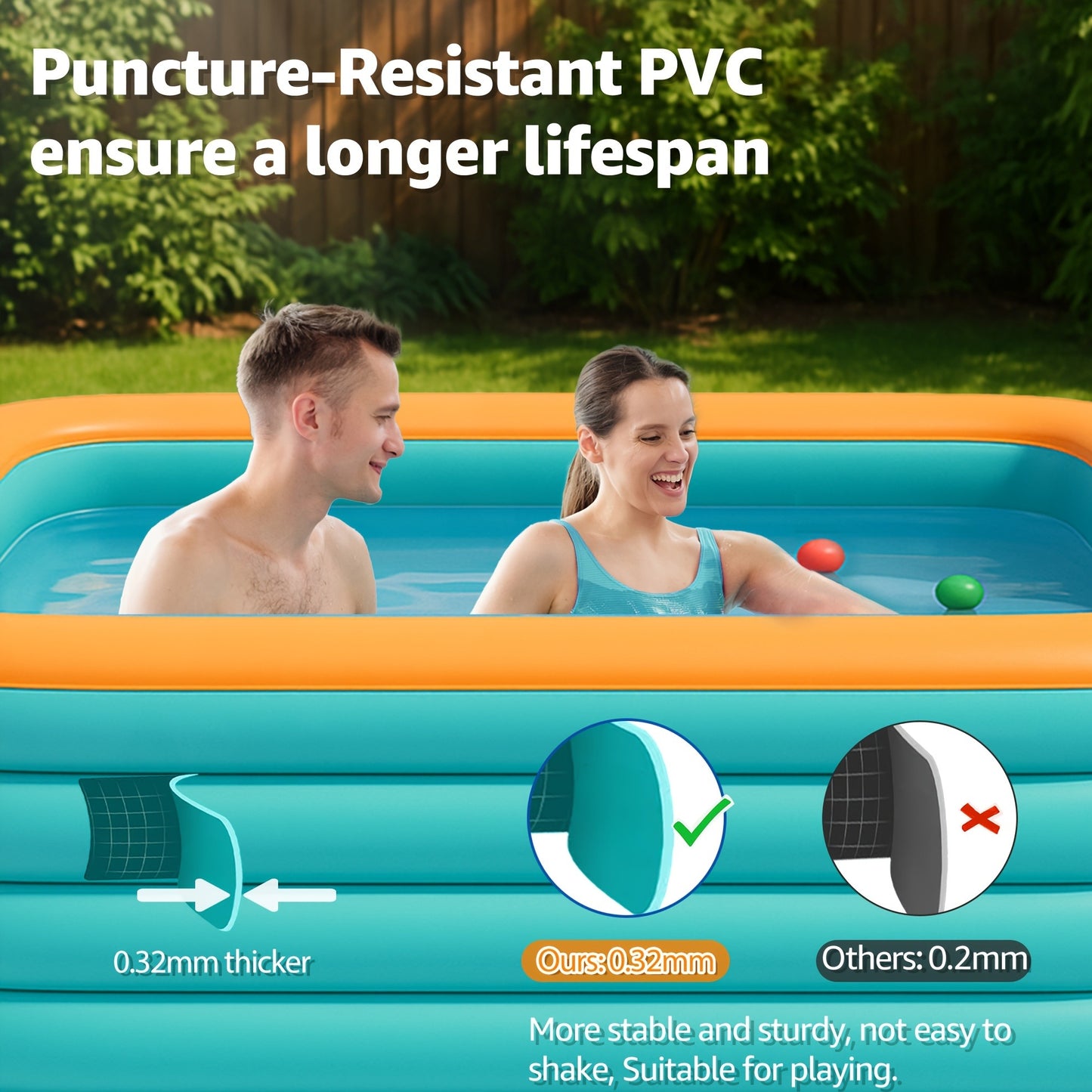 Inflatable Swimming Pool for Family Extra Large 120 Inch 4-Layer Thickened Outdoor Backyard Pool Quick Inflation Durable Kids Adults Summer Party