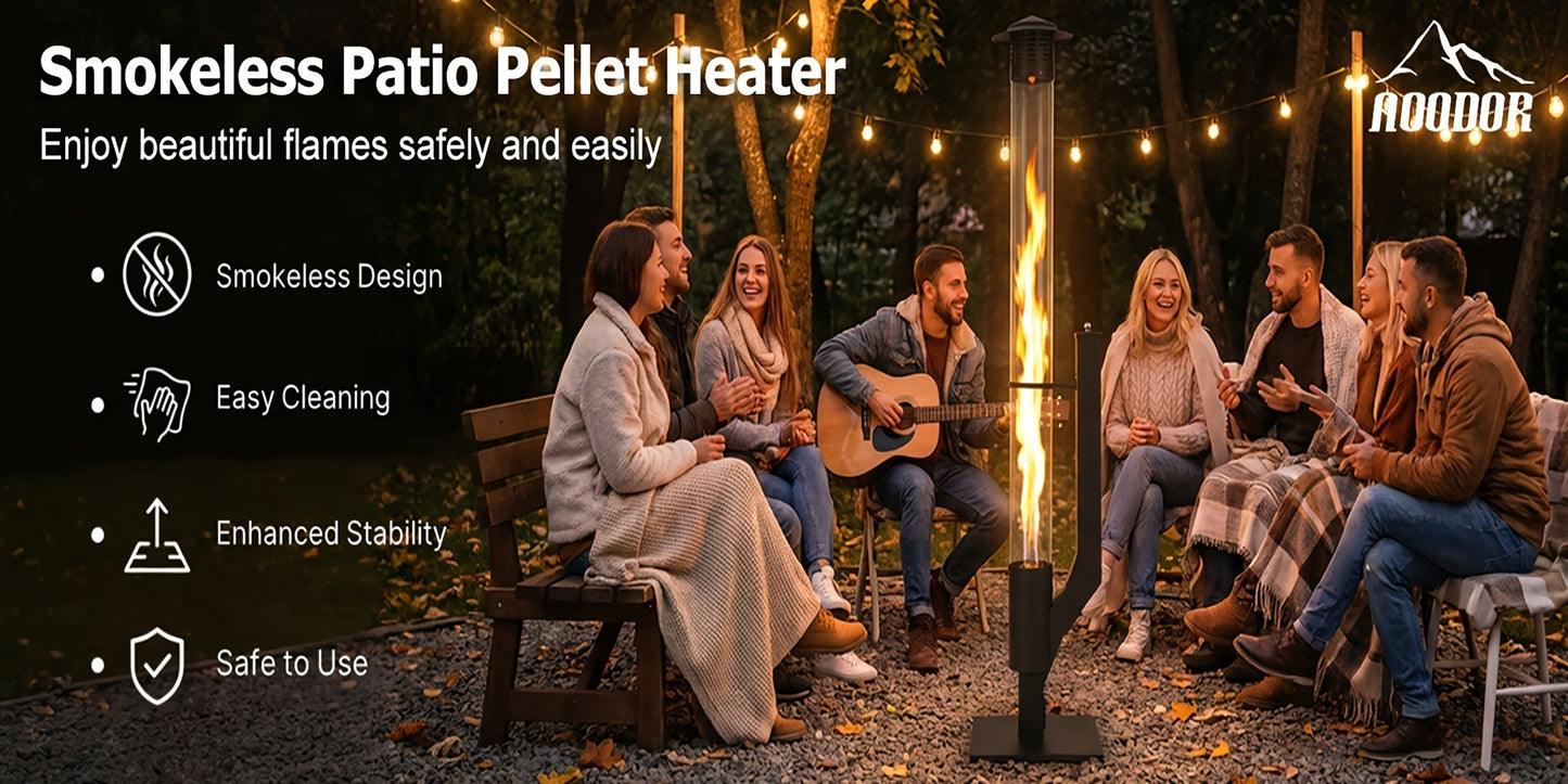 Outdoor Wood Pellet Patio Heater 56 Inch, Smokeless Portable Pellet Stove with Rain Cap, Viewing Window & Ash Tray – Backyard Porch Garden Camping Fire Pit