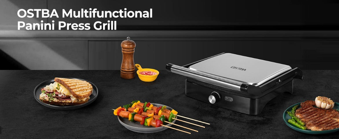 Panini Press Grill Indoor Sandwich Maker 4 Slice – Non-Stick 1200W Electric Grill with Temperature Control, 180° Opening, Removable Drip Tray | Countertop Steak & BBQ Grill