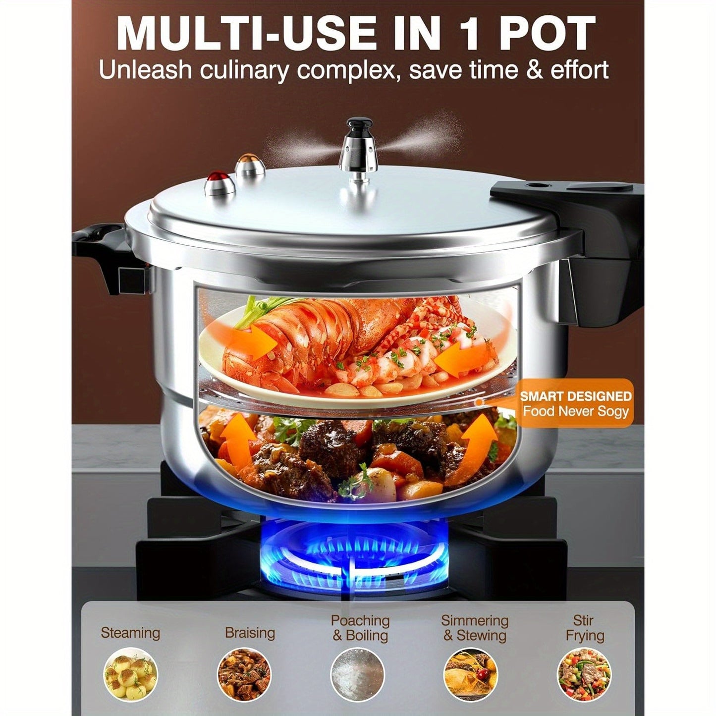 Pressure Cooker Aluminum with Canner Rack – Large Capacity 6QT 8QT 10QT Pressure Canner for Home Canning | Fast Cooking Safety Valve Gas & Induction Cooktop Compatible Batch Meal Prep