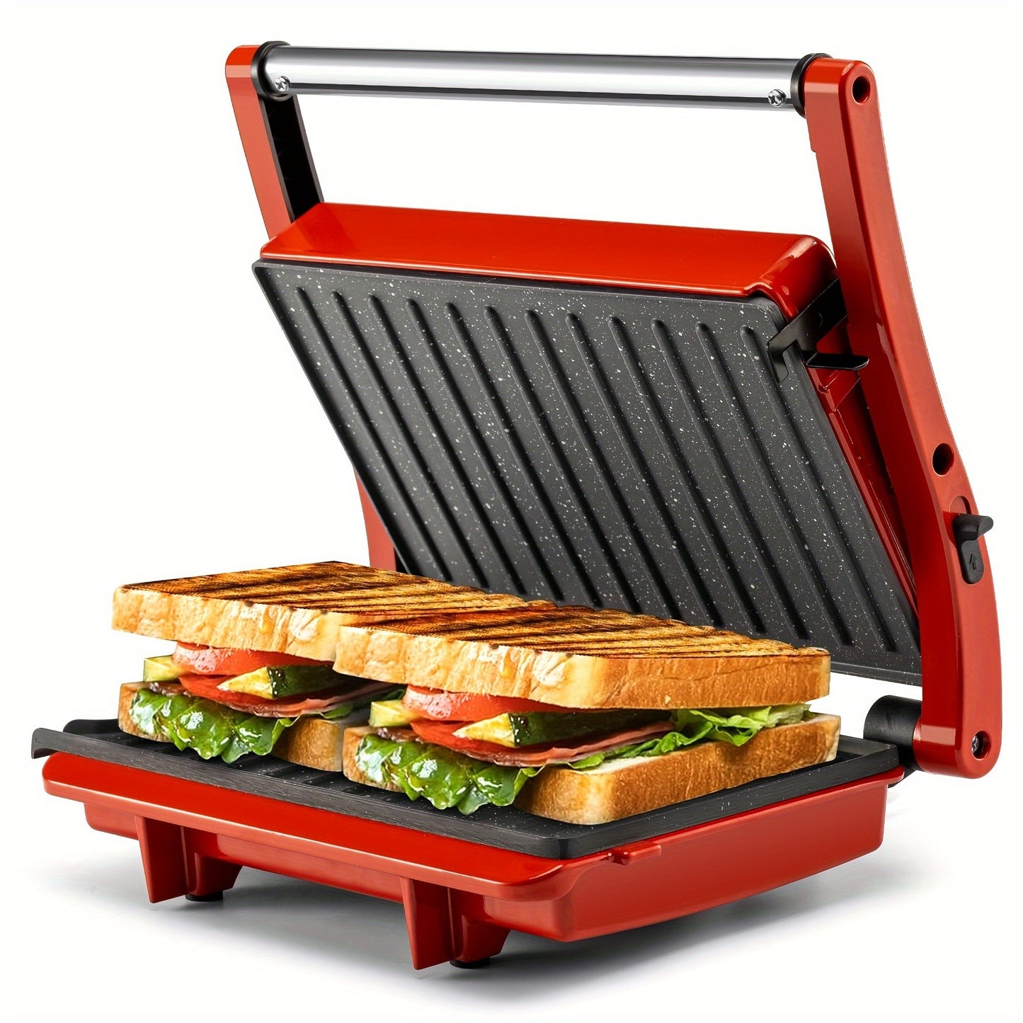 Sandwich Maker 3-in-1 Mini Indoor Grill & Panini Press – Non-Stick 180° Opening, Floating Hinge, 60-Min Timer, Temp Control & Grease Tray | Compact Electric Grill for Home & Dorm