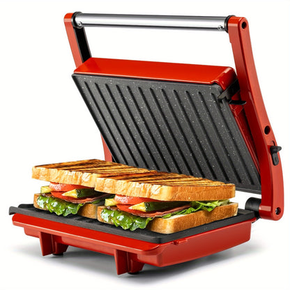 Sandwich Maker 3-in-1 Mini Indoor Grill & Panini Press – Non-Stick 180° Opening, Floating Hinge, 60-Min Timer, Temp Control & Grease Tray | Compact Electric Grill for Home & Dorm