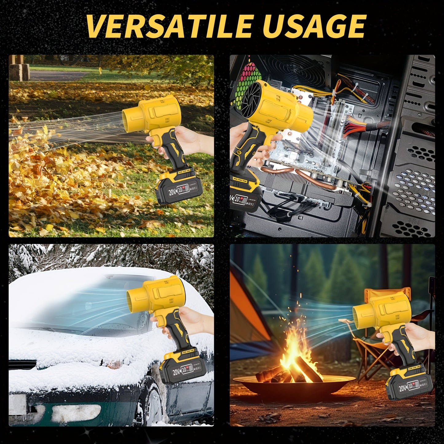 Battery Leaf Blower 20V 50000RPM Turbo Cordless, Dual Battery & 2 Nozzles Included, Handheld Blower for Car Drying, Leaves, Snow & Dust — Home & Outdoor