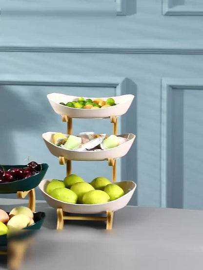 Fruit Stand 2/3-Tier Plastic Tiered Tray | Elegant Candy Display Snack Bread Bowl for Kitchen Living Room | Space-Saving Countertop Organizer Gift