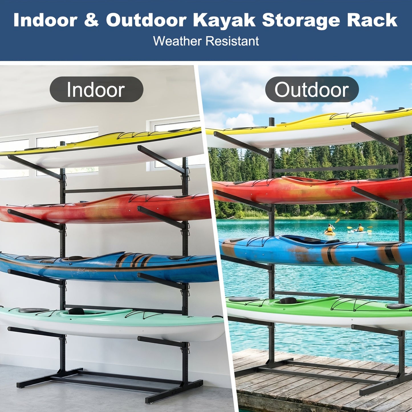 Kayak Storage Rack – Heavy-Duty Adjustable Stand for SUP, Canoe & Paddle Board | Wall, Dock & Freestanding | 400 lbs Capacity