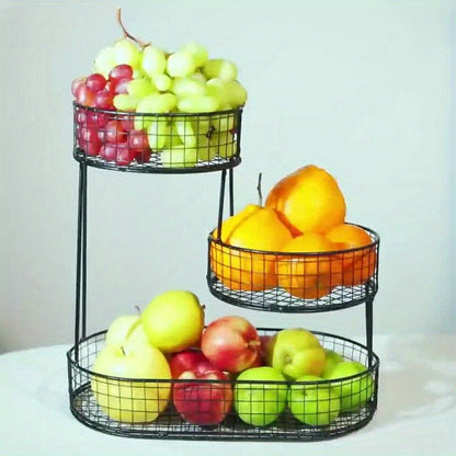 3-Tier Metal Fruit Basket Large Capacity Black Wire Rack | Kitchen Countertop Organizer for Fruits Vegetables Bread Snacks
