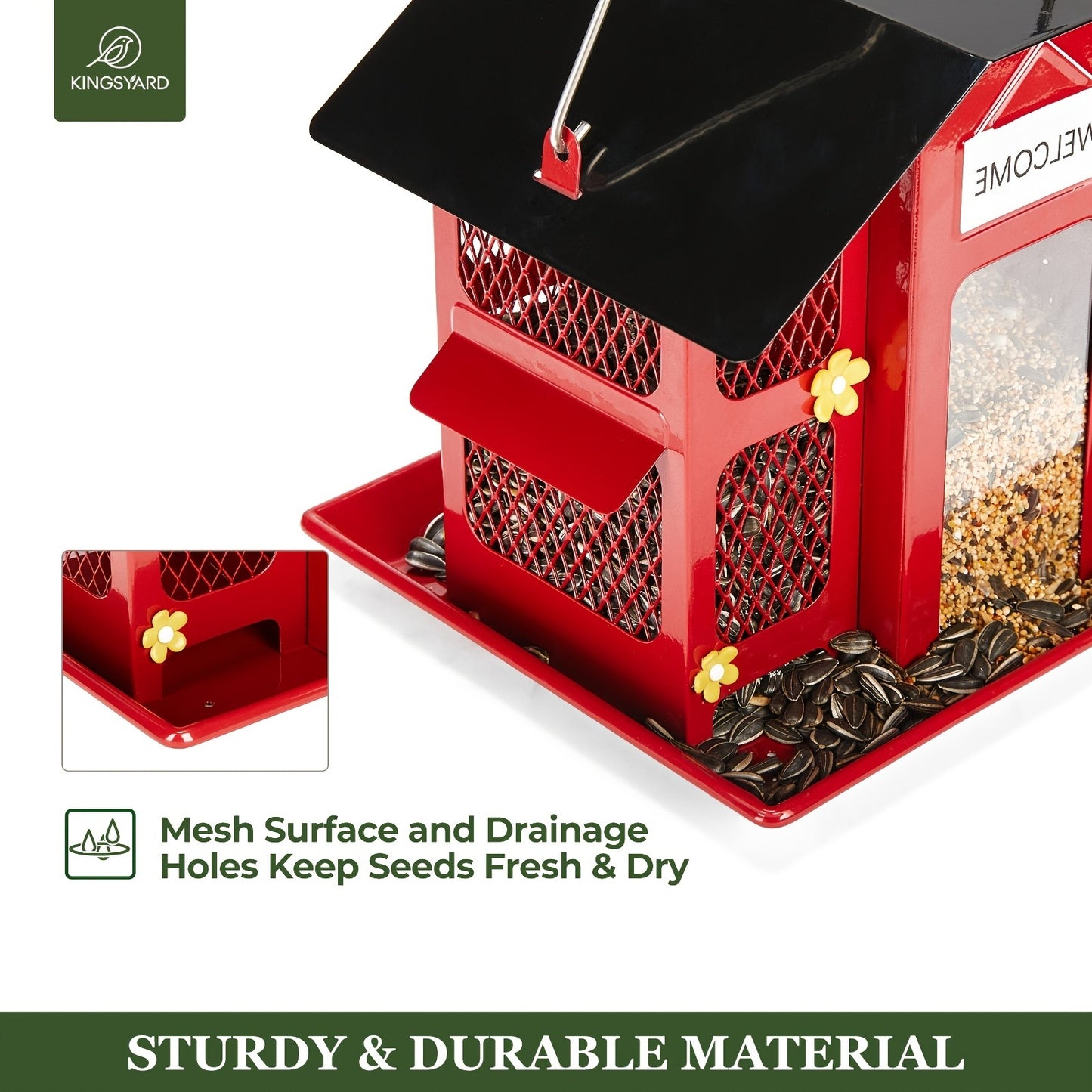 Metal Bird Feeder for Outside - 4 Lbs Large Capacity Hanging Wild Bird Feeder