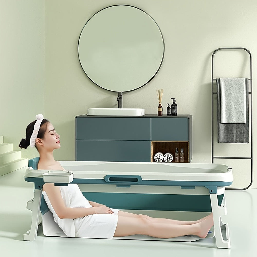 Collapsible Hot Tub for Adults 58 Inch Portable Soaking Bathtub with Thermal Cover Drain Pipe Cushion Non-Slip Mat Large Capacity Easy Storage