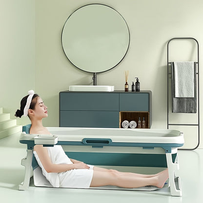 Collapsible Hot Tub for Adults 58 Inch Portable Soaking Bathtub with Thermal Cover Drain Pipe Cushion Non-Slip Mat Large Capacity Easy Storage