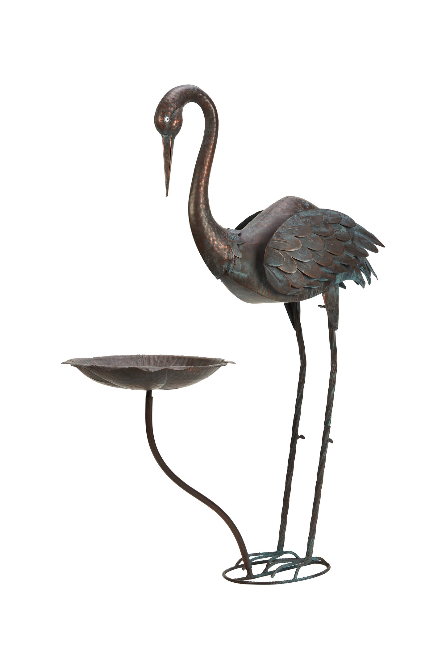 Bird Bath Outdoor Metal Crane Heron Sculpture 36" – Garden Feeder Stake Yard Lawn Patio Decor