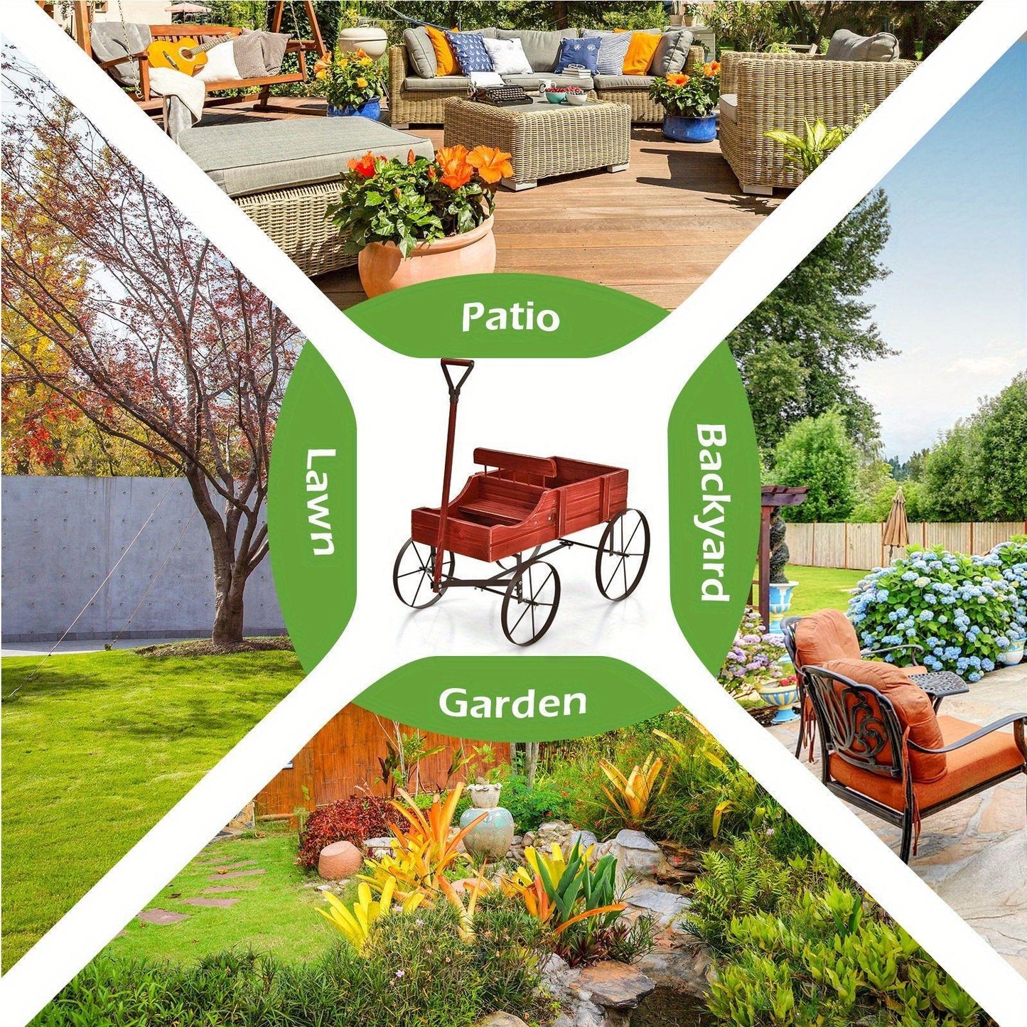 Wooden Flower Stand with 4 Wheels – Rolling Plant Trolley for Garden, Balcony & Terrace