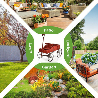 Wooden Flower Stand with 4 Wheels – Rolling Plant Trolley for Garden, Balcony & Terrace