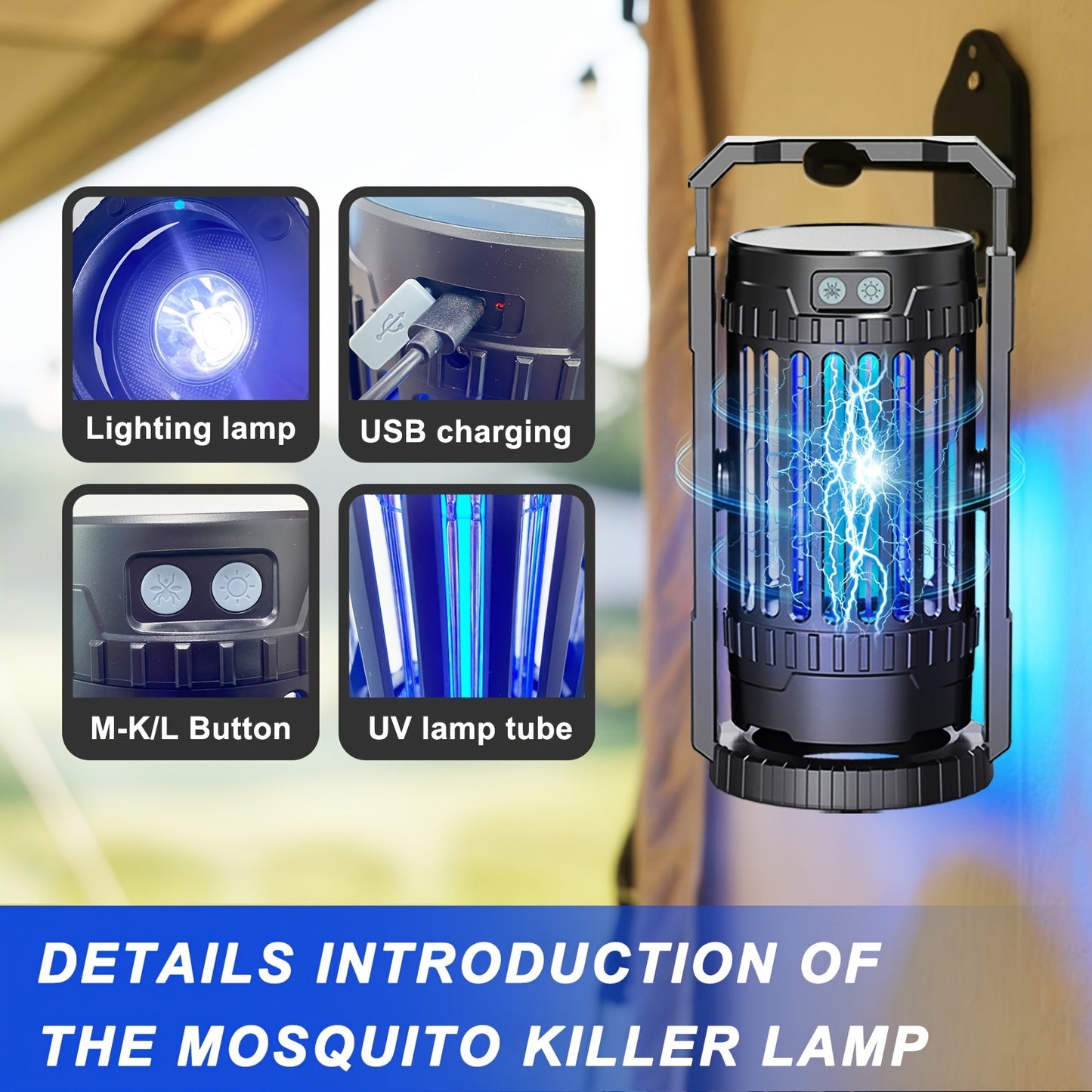 Electric Bug Zapper Mosquito Killer Lamp – UV Light Fly Trap with 360° Swivel Base, Rechargeable Portable Insect Killer for Indoor Outdoor Camping Hiking