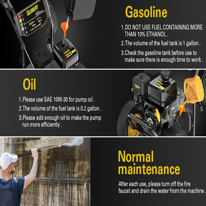 Gas Pressure Washer 3500PSI 2.6GPM 7.0HP 4-Stroke Engine 30-Foot Hose 5 Nozzles Off-Road Wheels Heavy Duty for Siding Driveway Car RV Paint Prep