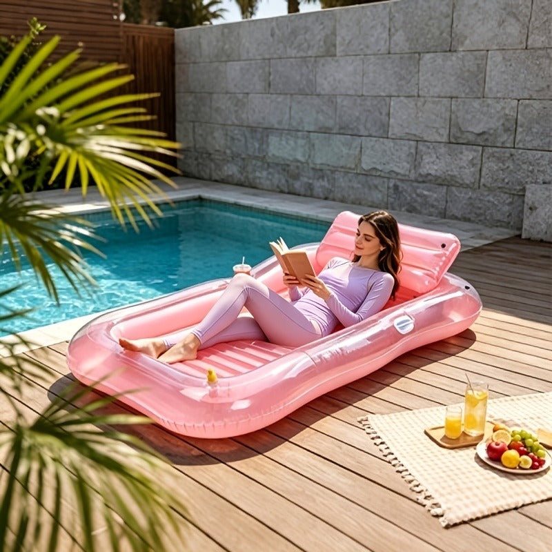 Inflatable Tanning Pool Lounger with Sprinkler | 74"x45" XL Pool Float with Pillow & Cup Holder for Adults