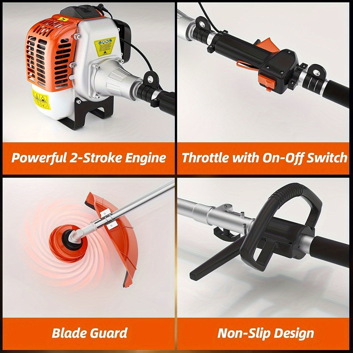 Gas String Trimmer 3-in-1 – 36CC/48CC/52CC 2-Stroke Brush Cutter & Weed Wacker with String Head, 3T Blade & 40T Circular Blade, Backpack Option
