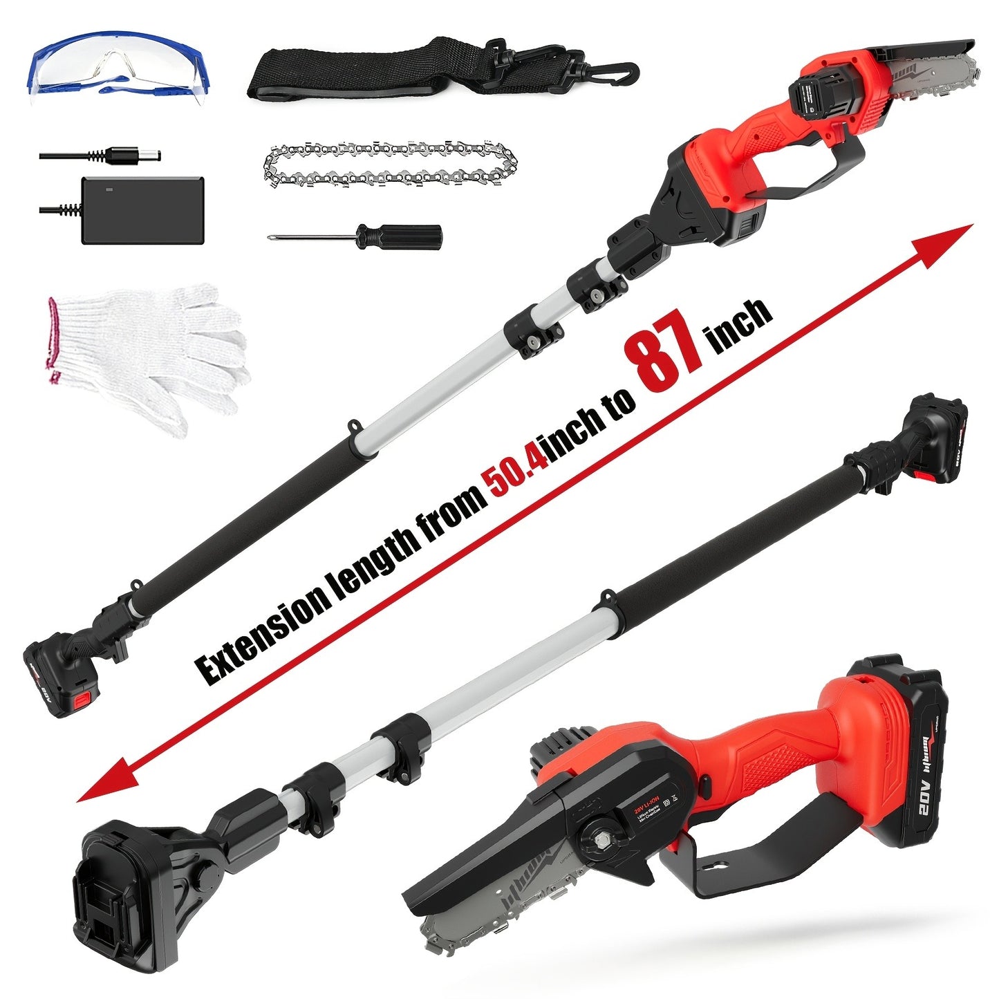 Telescopic Pole Saw Cordless Folding 6-Inch Electric with Ergonomic Compact Design, Battery-Powered Tree Pruner for Garden Pruning, Landscaping and Professional Cutting
