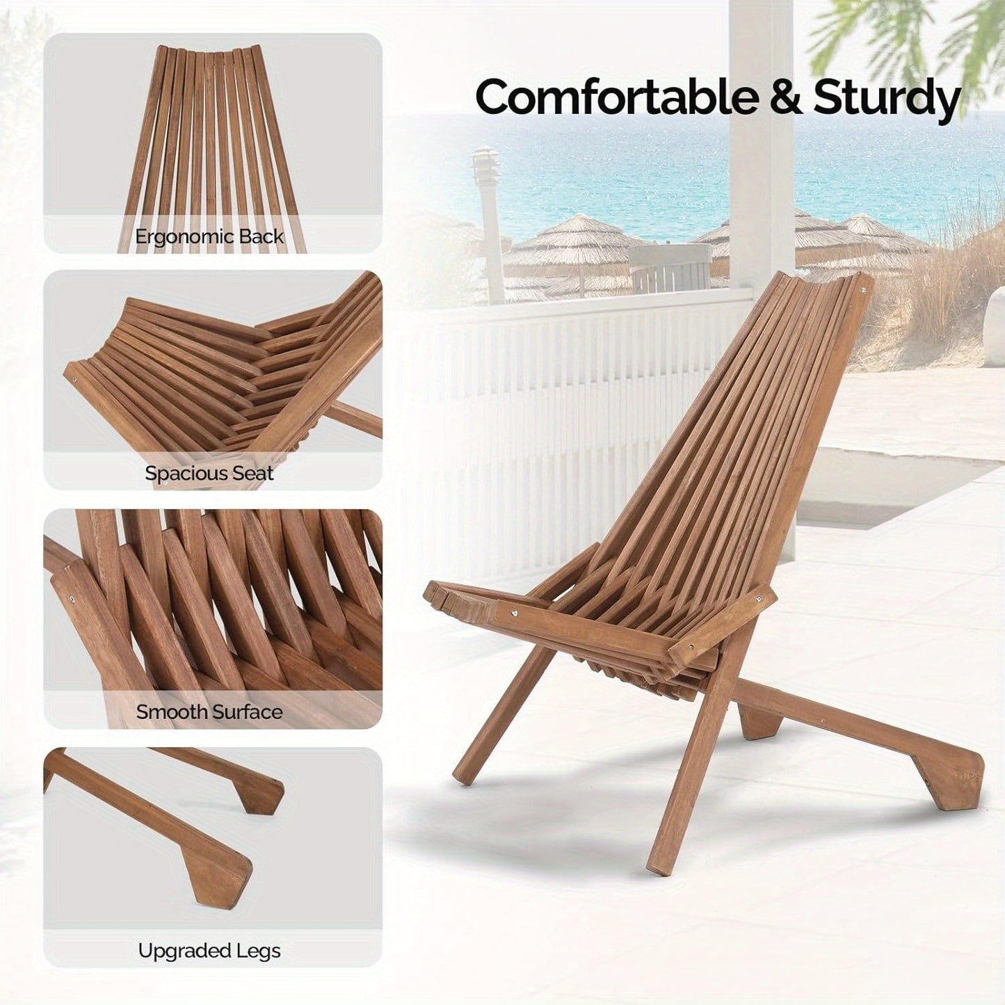 Wood Folding Outdoor Chairs Set of 1/2/4 – Patio Lounge Chair 350LBS