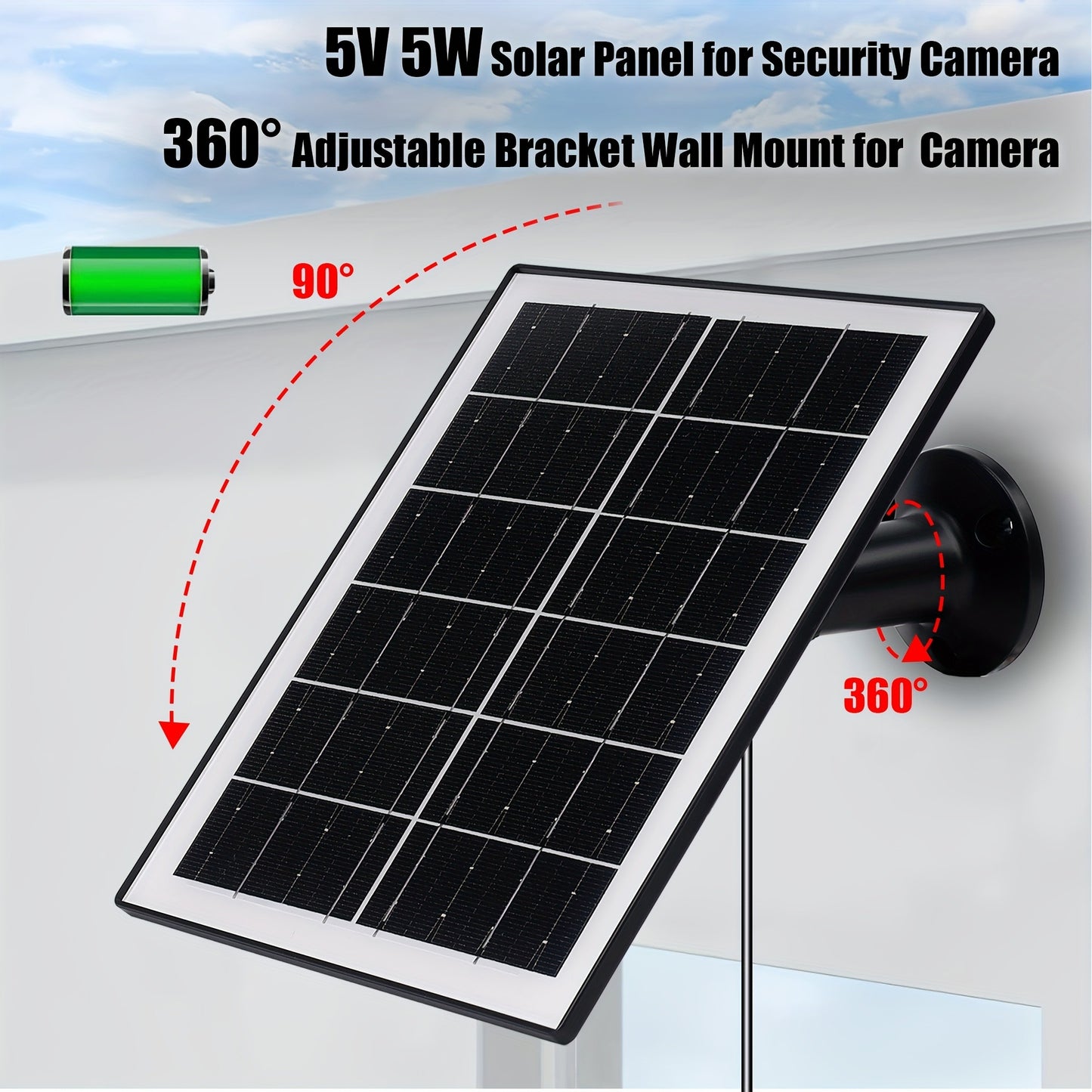 Solar Panel 5W Monocrystalline with Built-In 5200mAh Battery - 3rd Gen Emergency Charger for Security Camera, Doorbell, Outdoor Lights & Low-Voltage Devices, Portable Travel Power