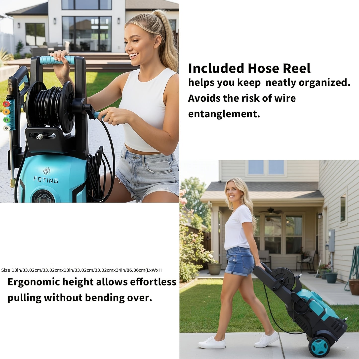 Pressure Washer 5000PSI Electric Power Washer 2.4-3.6GPM Adjustable 8-Level Touch Screen 34" Tall 4 Quick-Connect Nozzles for Cars Fences Driveways Patios