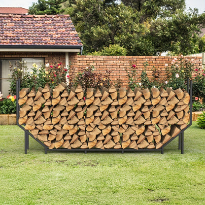 Firewood Rack Heavy Duty Adjustable — Outdoor & Indoor Log Holder with Cover, A-Frame Steel Wood Storage Stand for Fireplace, Patio, Cabin