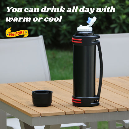 Insulated Water Bottle 2000ml 67oz Stainless Steel Vacuum Flask with Cup Handle Strap BPA Free Wide Mouth Hot Cold Drinks Camping Hiking Sports Gym Travel Gift