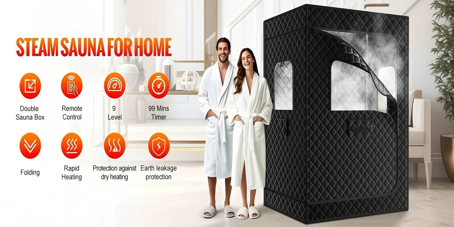 Double Person Sauna Tent 71x49x36in Extra Large 2-Person Steam Sauna Box for Home with 2 Steamers, Folding Chairs, Zipper Window & Anti-Dry Protection for Full Body Spa