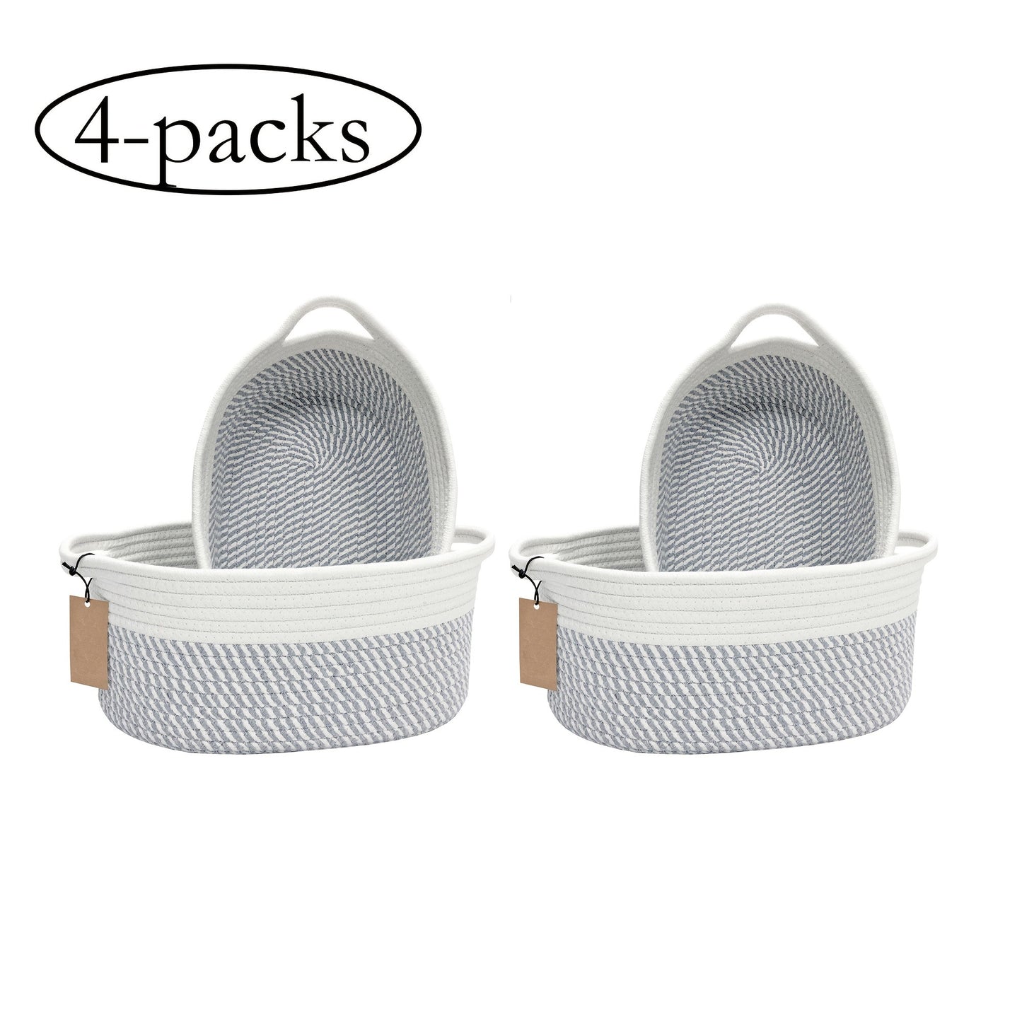 Woven Gift Basket with Handles Cotton Rope Storage Basket for Shelves Room Decor Cat Dog Toys Organizer Bin 2/4 Pack